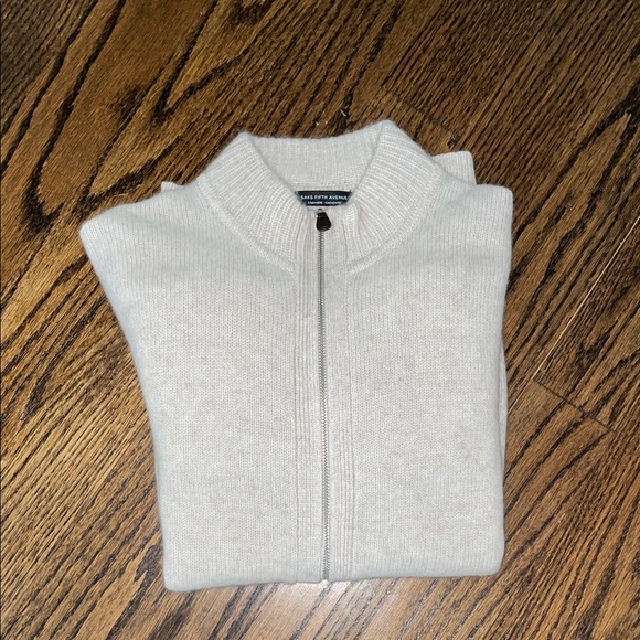 Mens Saks Fifth Avenue Cream Cashmere Zip-Up Sweater - Picture 3 of 7